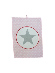 Krasilnikoff Geschirrtuch Big Star rosa-weiß
